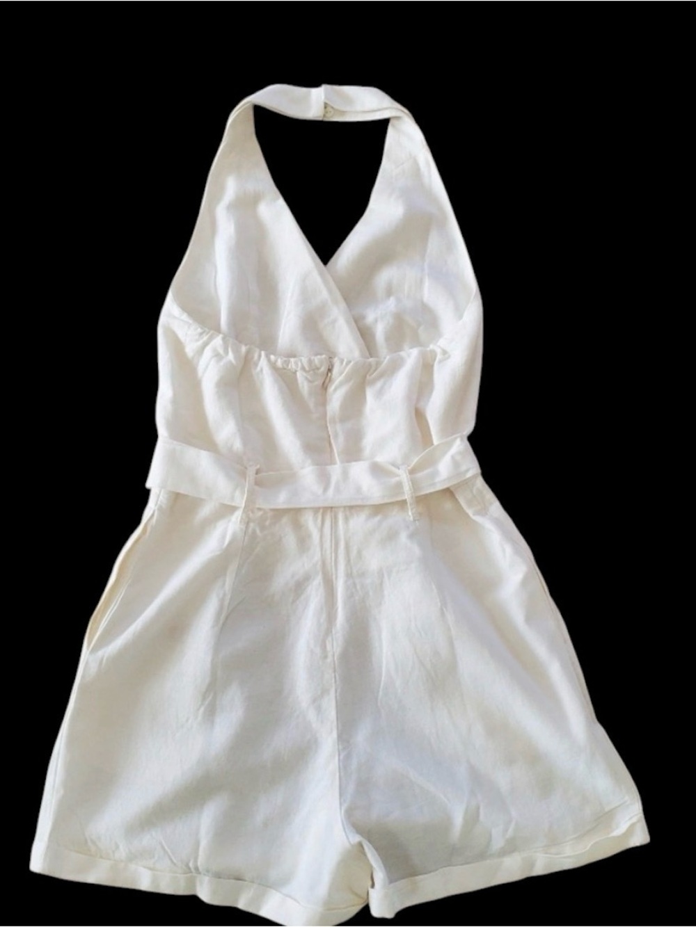 VENUS Cream Linen Halter One-Piece Romper with Gold Buttons Classy - Picture 2 of 7